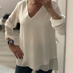 NWT ZAC & RACHEL Women's VNeck Tunic 3/4 Sleeve Layered Top Off White Large